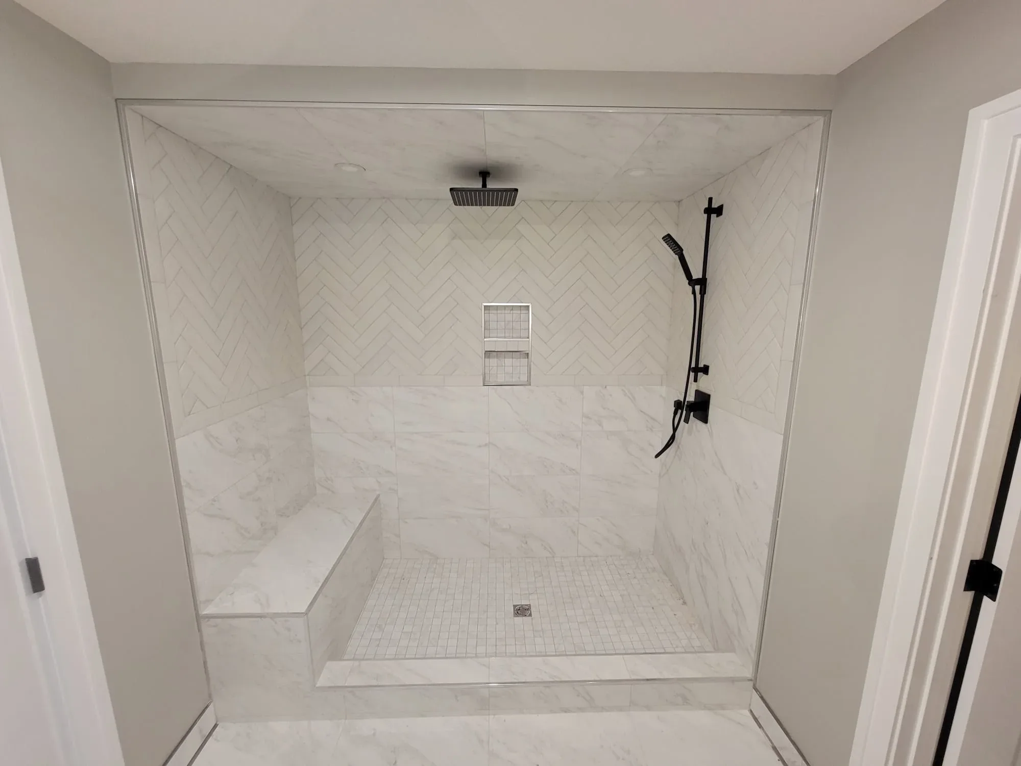 Bathroom and shower tile installation with porcelain tile in Calgary